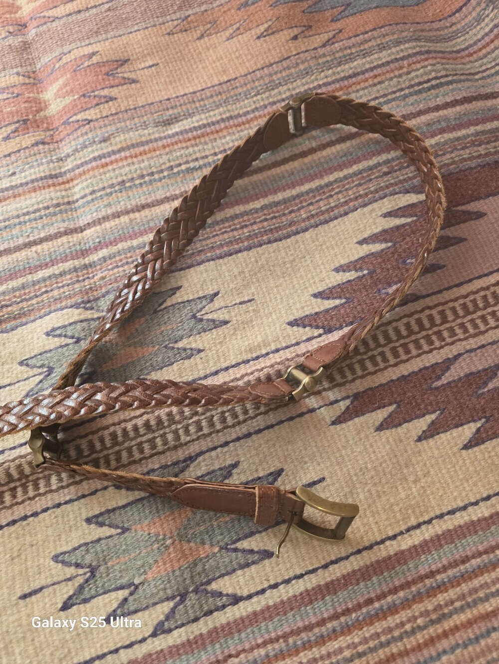 VTG Boho Braided Brown Leather Belt Brass Buckle Unbranded - Picture 5 of 10